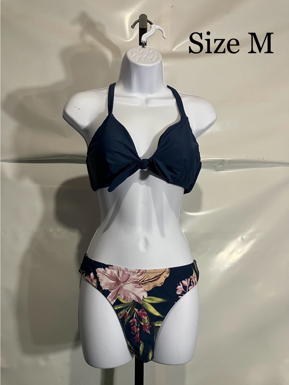 Women’s Navy Floral Tie-Front Bikini Size M
